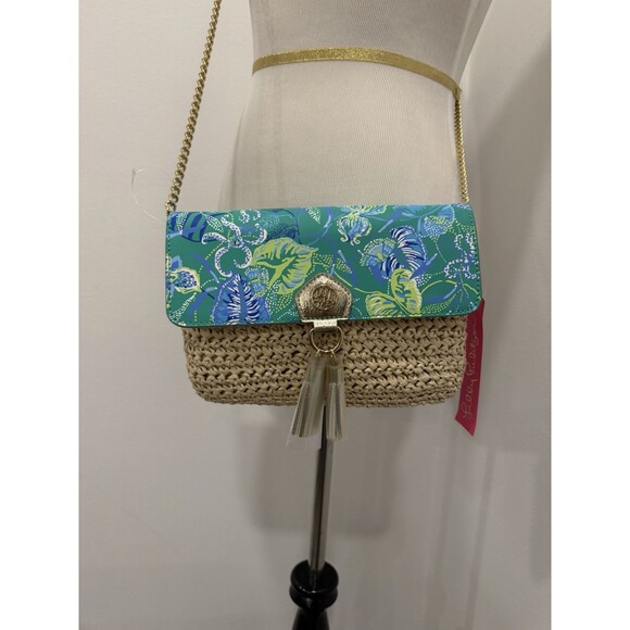 Lilly Pulitzer Straw Crossbody Clutch Purse In A Flutter Botanical Green NWT - Picture 8 of 9